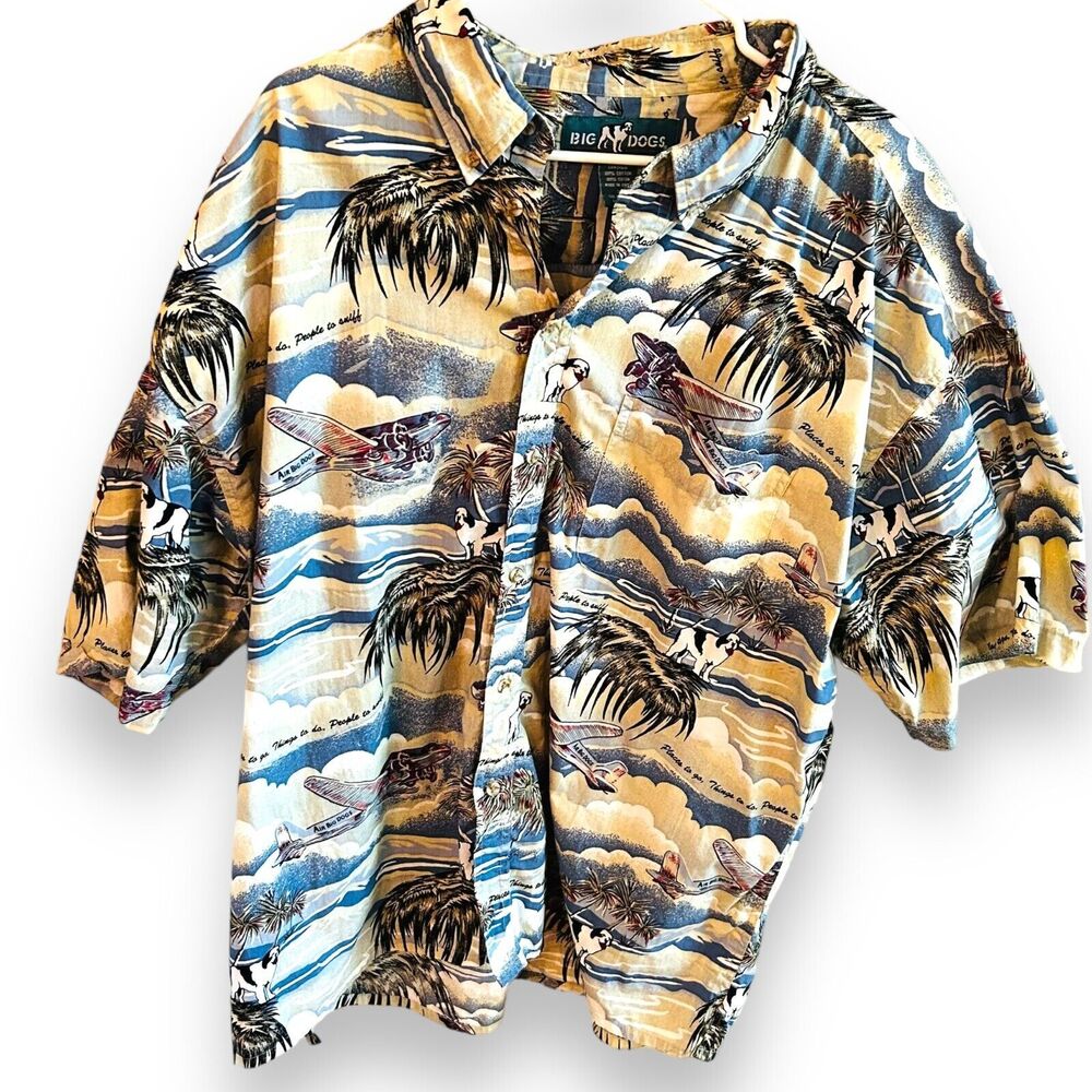 Big Dogs Vintage Men's Flying Dog Short Sleeve Button Down Hawaiian Shirt Sz 3XL